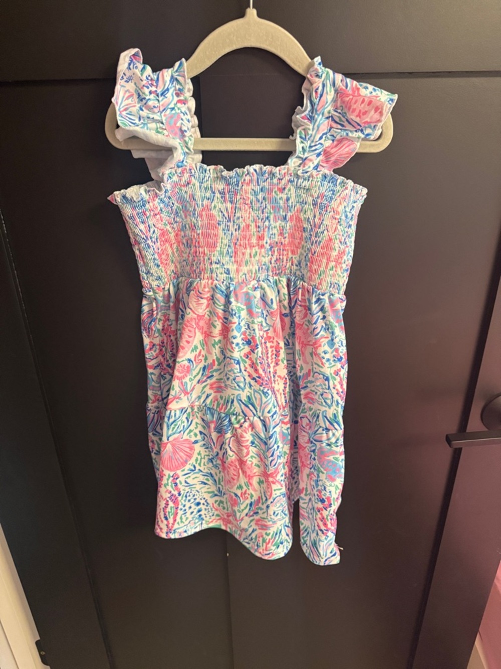 Girls Pink & Blue Smocked Sundress with Ruffle Straps
